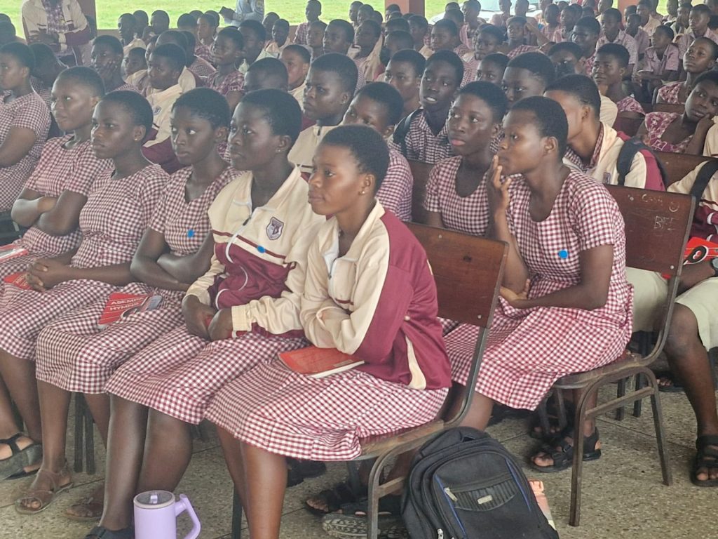 Students participating in an Emerald Atibire Foundation school-based education and mentorship session.